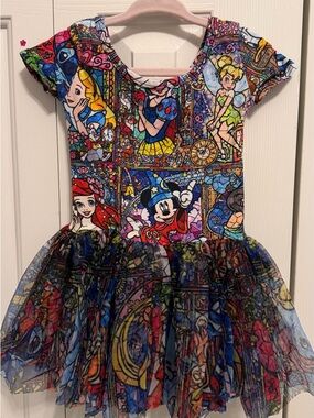 Girls' Multicolor Disney Character Tulle Dress - Short Sleeve Halloween Costume